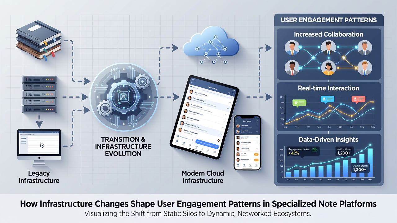 Graph displaying user engagement metrics before and after infrastructure updates on note platforms